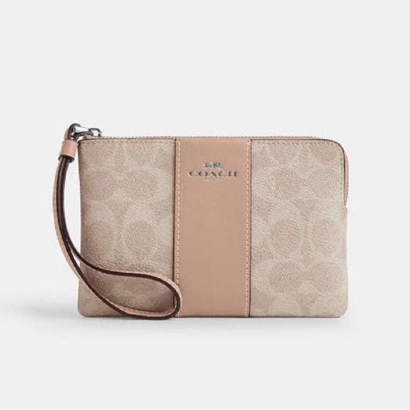 Coach Handbags - New COACH Corner Zip Wristlet In Signature Canvas With Stripe